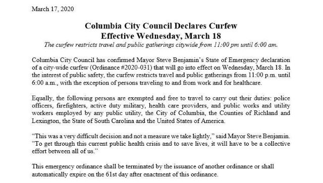 Columbia City Council Declares Curfew